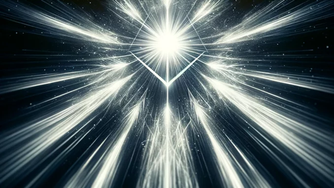 Rays de lumière blanche symbolisant la sagesse en franc-maçonnerie sur fond sombre