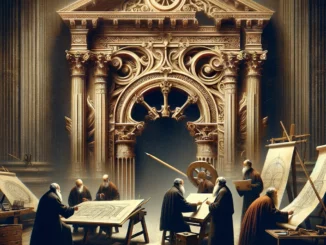 Travail sur une pièce d'architecture classique dans un atelier ancien.
