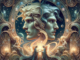 Représentation artistique de Janus, dieu de la dualité, entouré de symboles ésotériques et d'une aura de mystère.