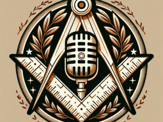 Microphone entouré de symboles de la franc-maçonnerie représentant la parole initiatique