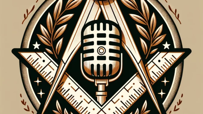 Microphone entouré de symboles de la franc-maçonnerie représentant la parole initiatique