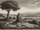 Homme assis de dos sur un rocher, sous un arbre, méditant en silence devant un vaste paysage provençal.