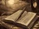 Livre ouvert et plume dans une forêt, illustrant “feuilleton relire Adam et Ève” sur le GOTM.fr, lecture ésotérique et initiatique.